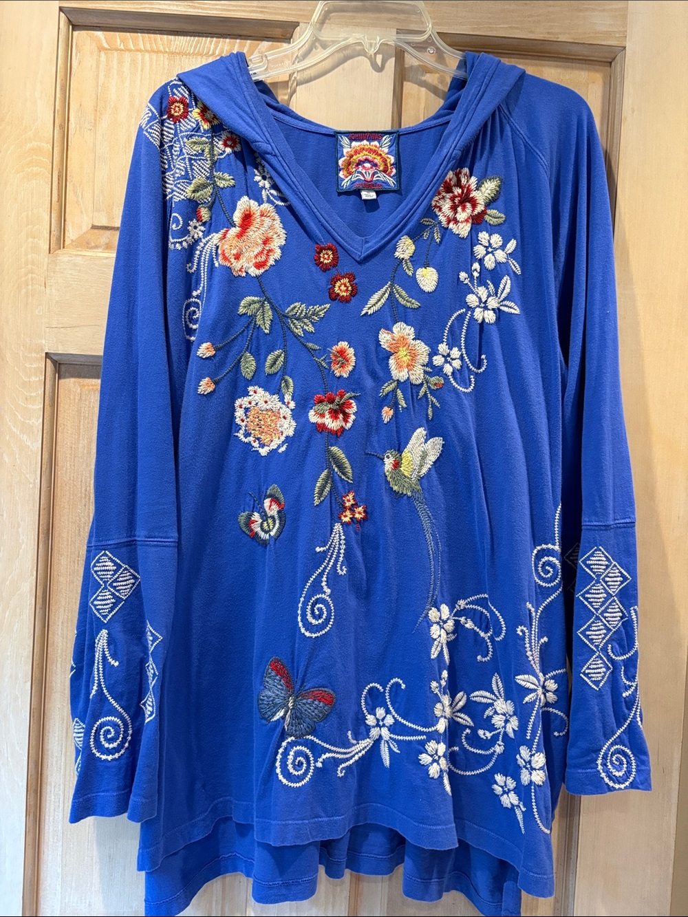 Johnny Was Royal Blue Jailyn Beach Embroidered Hooded Tunic XL